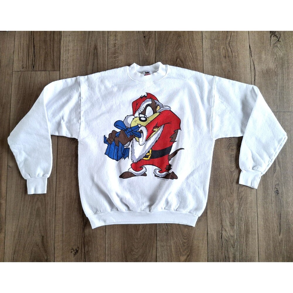 VTG 1993 Tasmanian Devil Christmas White Sweatshirt Character USA Made Size XL